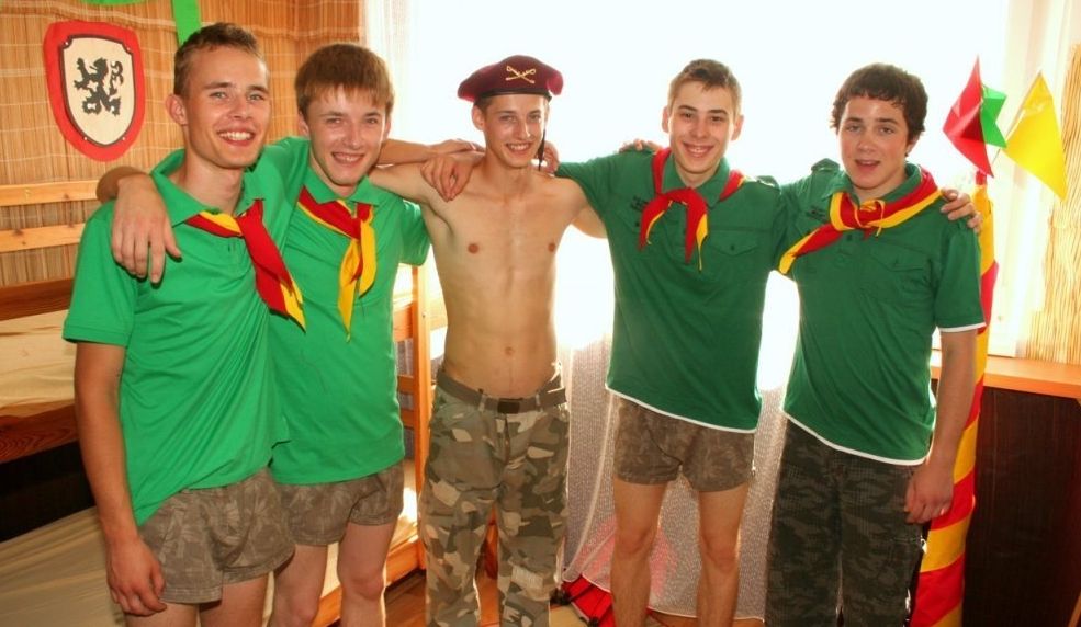5 young guys at a scout camp