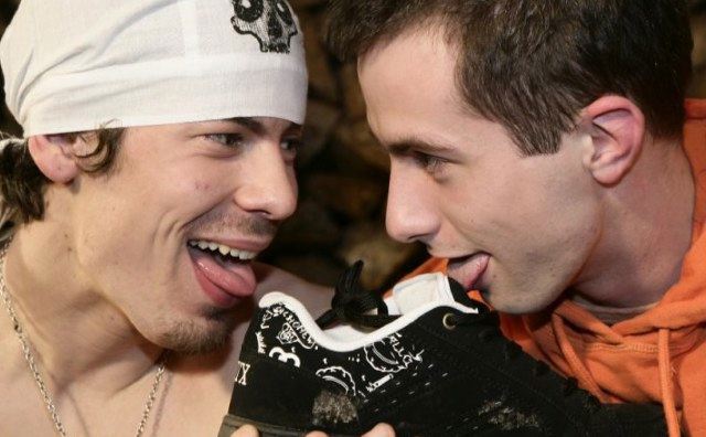 Two hot punks get off sniffing and licking a shoe