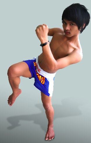 Cute young twink kickboxing