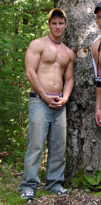 Young muscled jocks in the woods shirtless