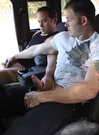 Tex and Shawk stroke each others cocks in the car