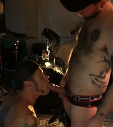 Tatted Mitsh feeds his cock to Damon Dogg
