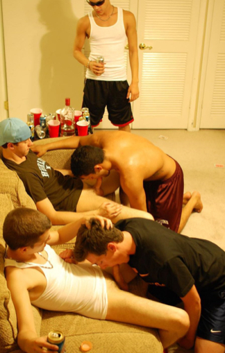 Guy watches as his frat brothers get their dicks sucked