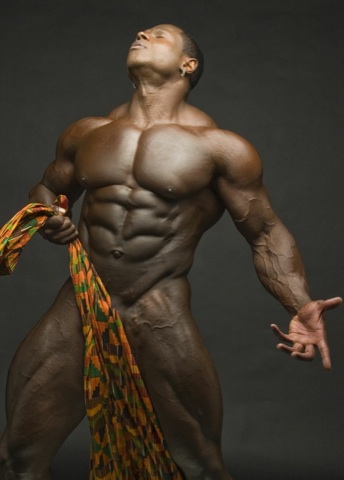 Body builder Sean Jones, naked with just a cloth in front of his dick