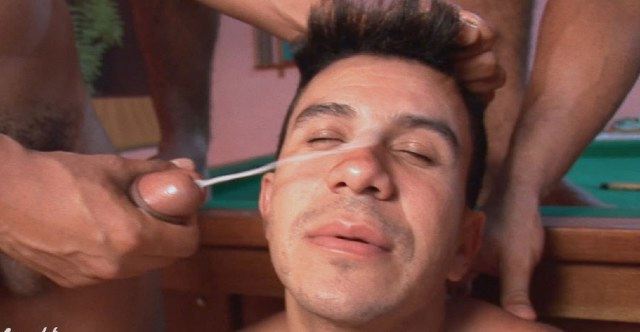 Latino gets a load of cum blown all over his face