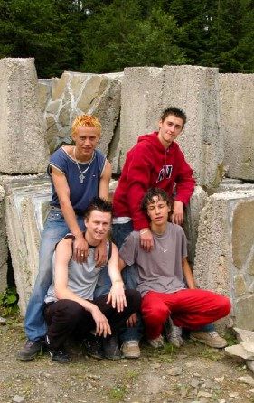 Four young skater dudes (Marek Jurdovic, Danny Starr, Mischa Black, and Dennis Canon) at the quarry