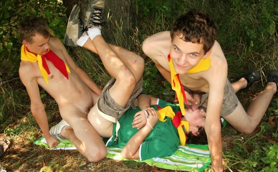 Two young scouts use a buddies hot ass and mouth