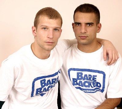 Two cute young guys in t-shirts