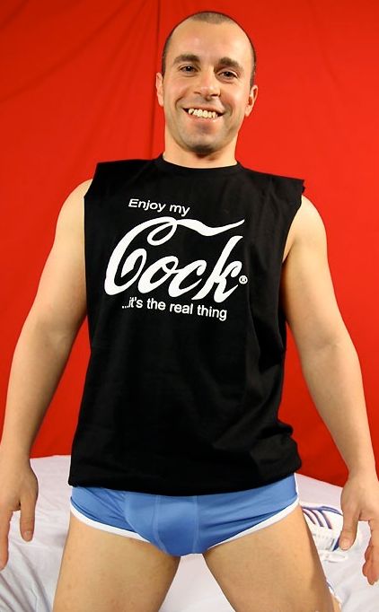 Hot guy in "cock" shirt