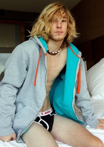 Blonde surfer Eligh Rainer in his underwear