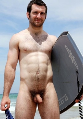 Furry cub Josh Harris naked at the beach