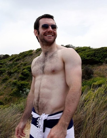 Furry muscle cub Josh Harris shirtless in a towel