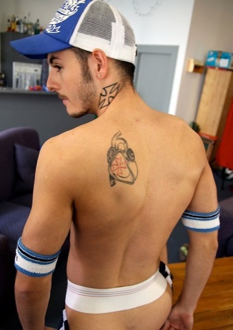 Inked young jock shows off his smooth jock ass