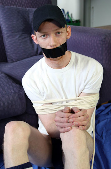 Red haired twink tied up