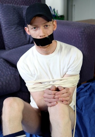 Red haired twink tied up