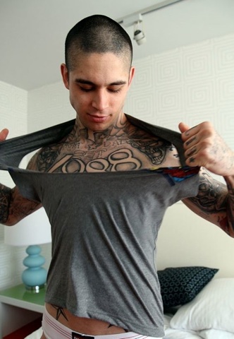 Hot tatted stud Anthony tears his clothes off