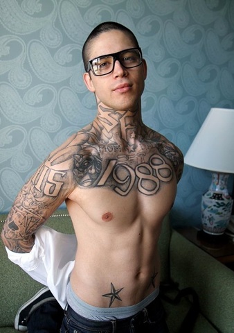 Hot young tatted punk with glasses