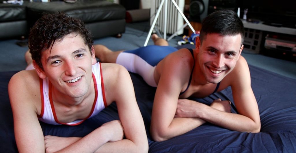 Cute young Chris Wyld and William Tudor in wrestling singlets