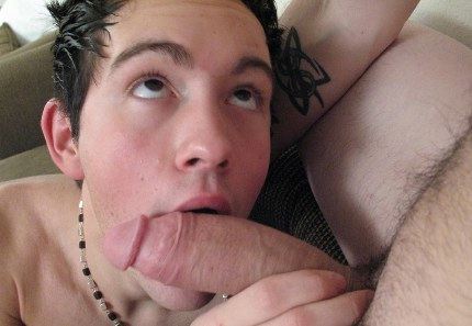 Twink gobbles on thick uncut cock. 
