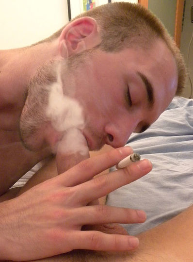 Jacob exhales smoke while sucking Ryan\'s dick