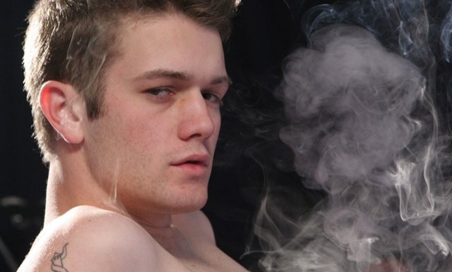 Hot young twink with a puff of smoke