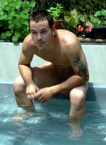 HOt striaght guy chilling inside hot tub. 