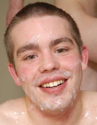 Happy bottom with cum all over his face - cum facial