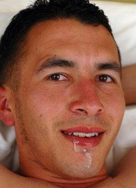 Fresh cum dripps from the lips of Latin guy