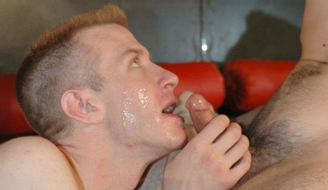 Cocksucker gets his face covered in cum