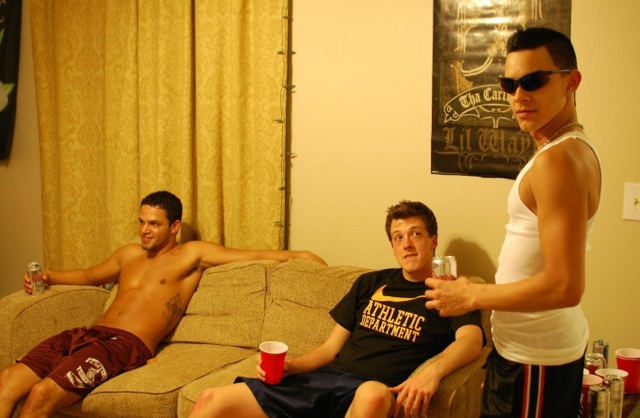 Hot frat boys hang out and drink