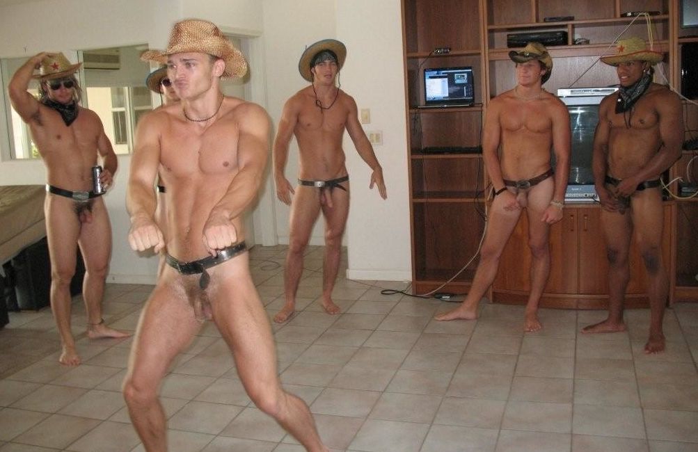 Naked frat guys in hats dancing