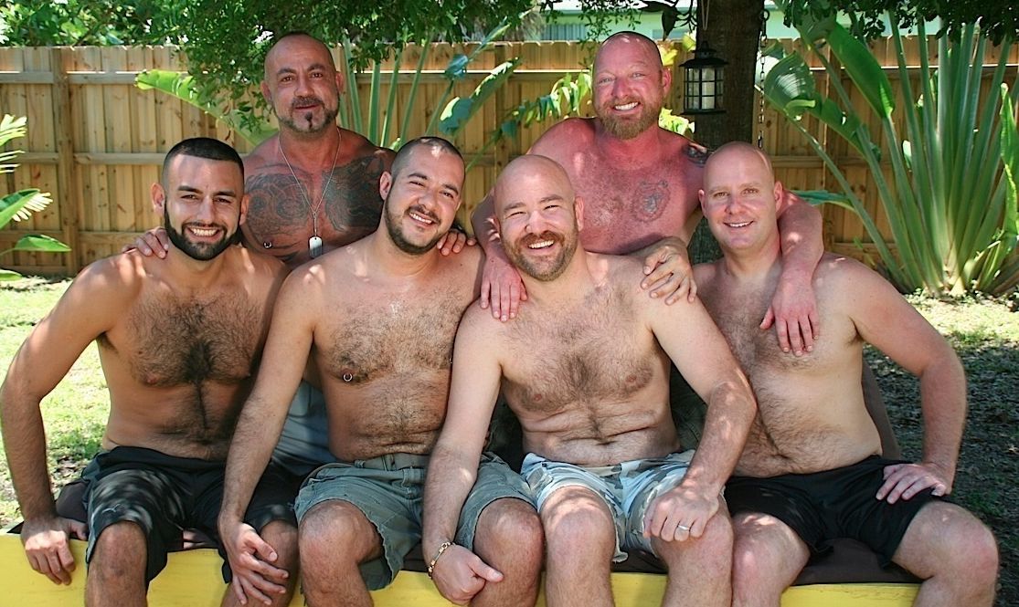 Beefy hairy men shirtless outside before fucking