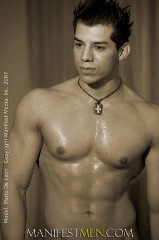 Mario De Leon shirtless and oiled with muscles