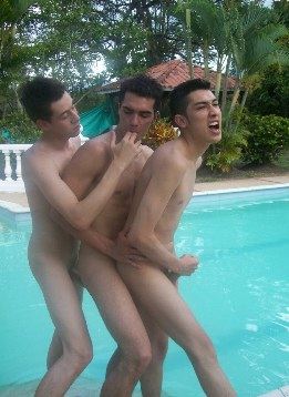 Young Latin twinks playing naked in the pool