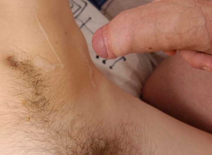 Fresh cum from uncut cock on friend\'s stomach