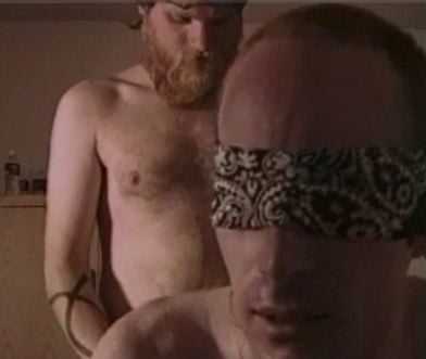 Hairy bear fucking young guy in blindfold