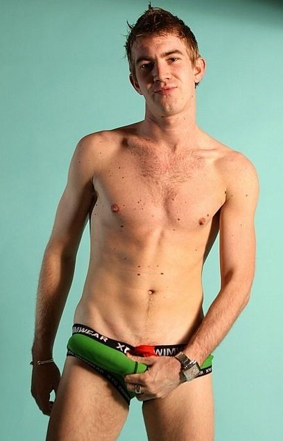 Cute skinny guy Matt Hughes with a big hardon in his swimsuit