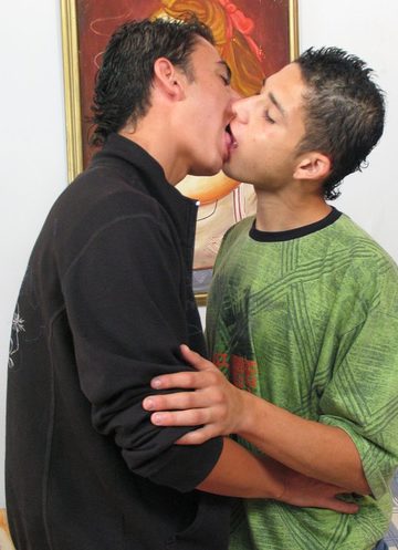 Two Latin guys sucking face